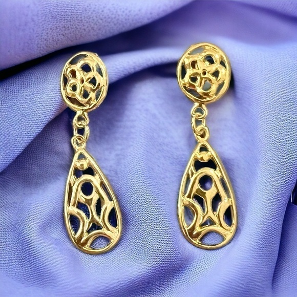 Golden Filigree 2"‎ Dangle Earrings Hypoallergenic Made in USA - Picture 1 of 4